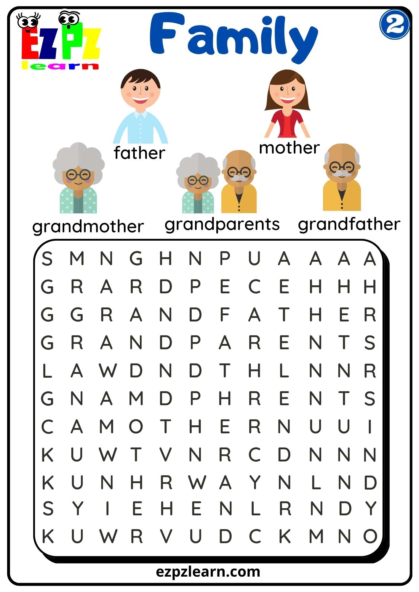 Word Search Activity Family Vocabulary For K5 Students Parents And Teachers Free G2 Ezpzlearn