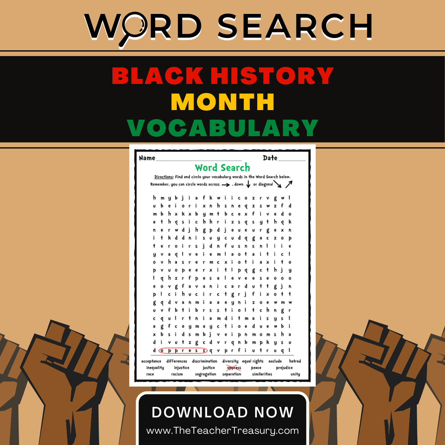 Black History Words Vocabulary Search Printable