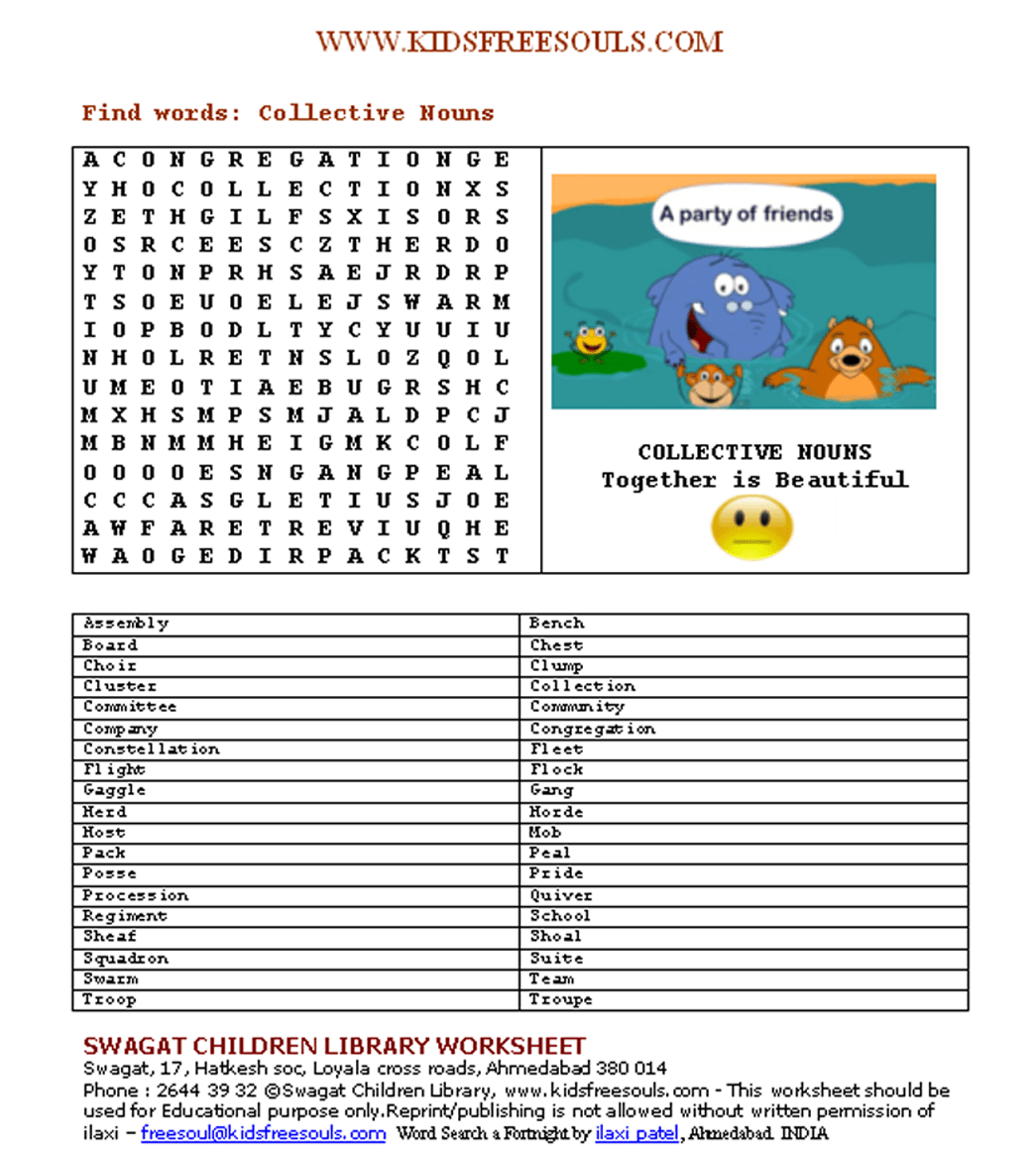 Word Search Collective Nouns Kidsfreesouls Newspaper For Kids 