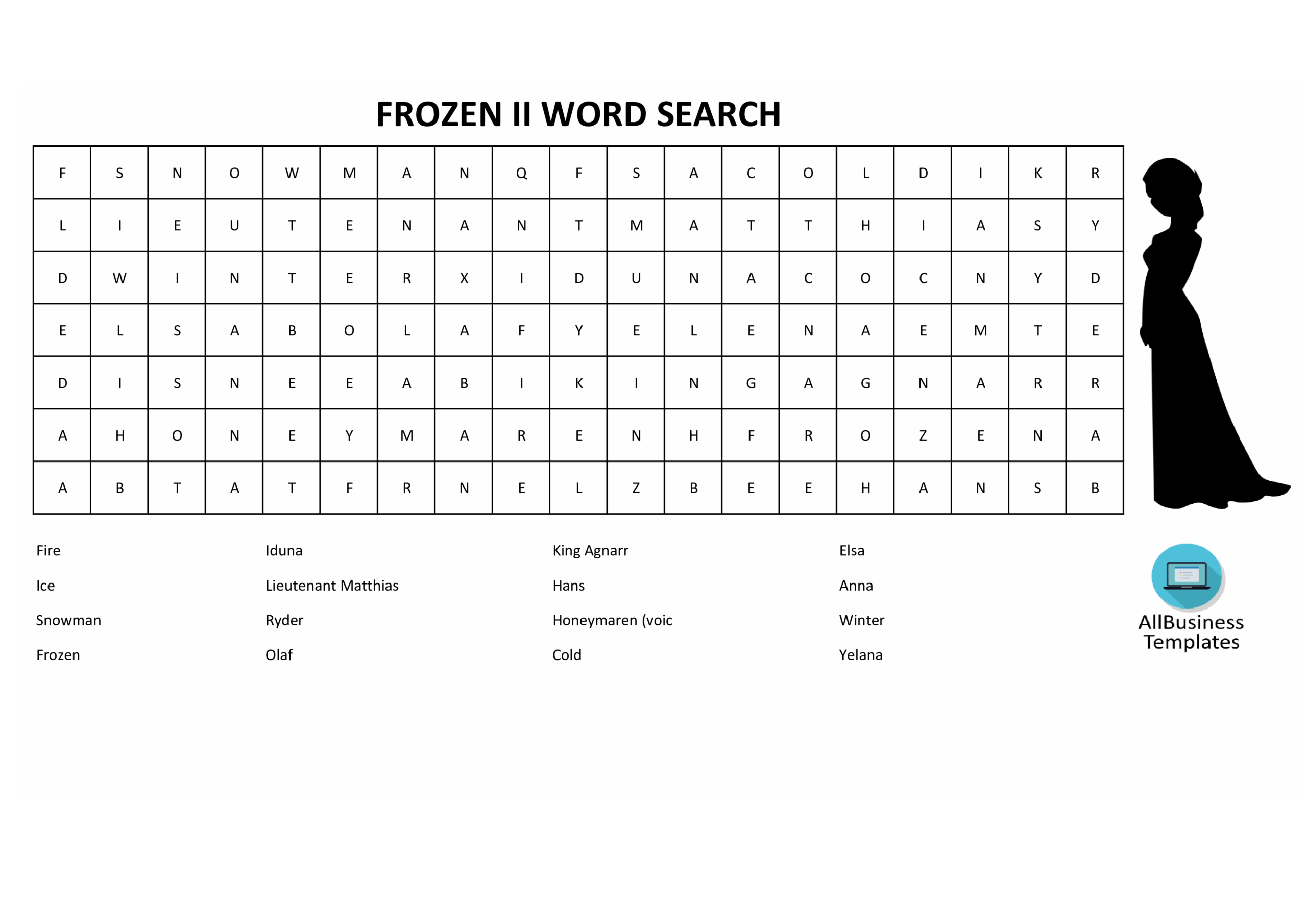 Word Search Frozen 2 With Answers Templates At Allbusinesstemplates Word Search Frozen 2 With Answers Templates At Allbusinesstemplates