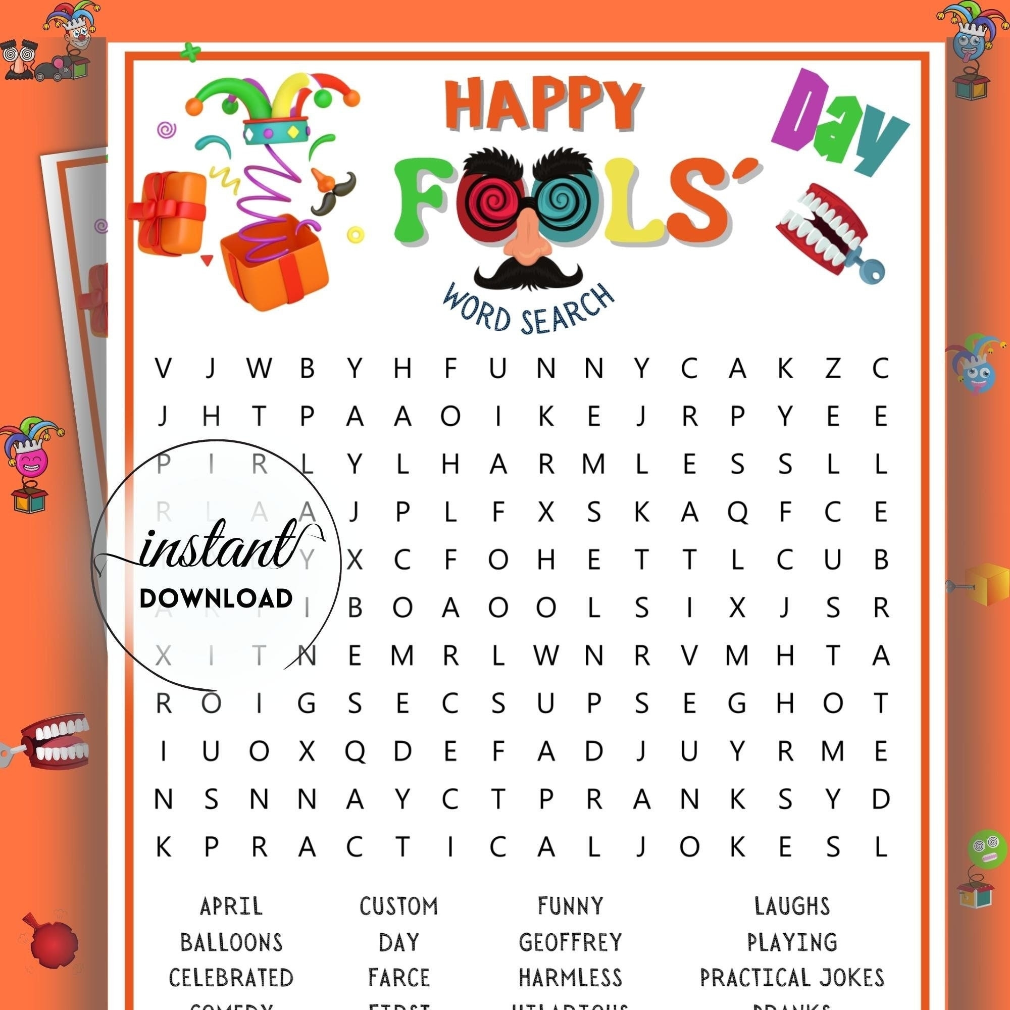 Word Search Printable Happy Fools Day Word Search Game April 