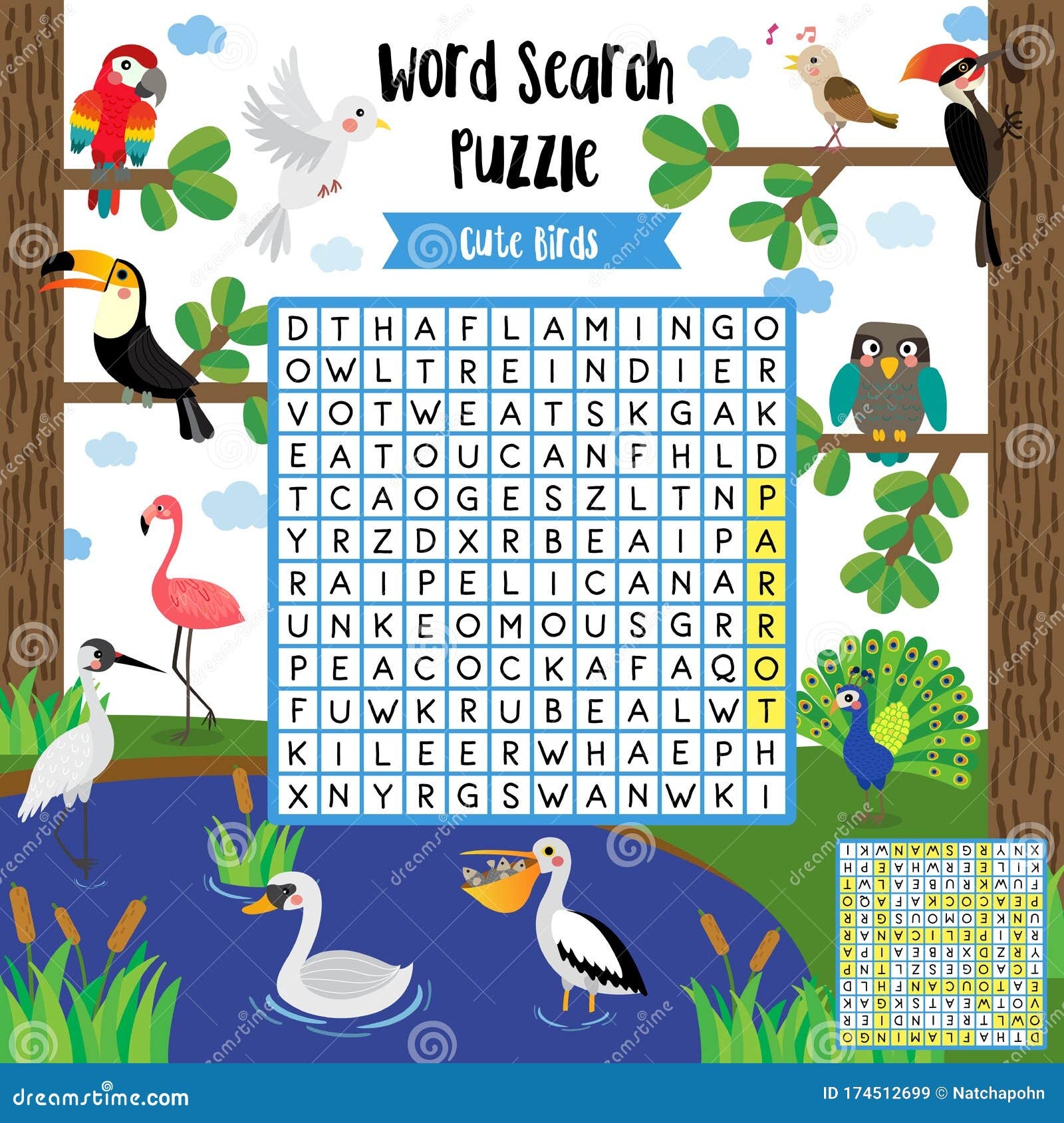 Word Search Puzzle Bird Animals Stock Vector Illustration Of English Activity 174512699