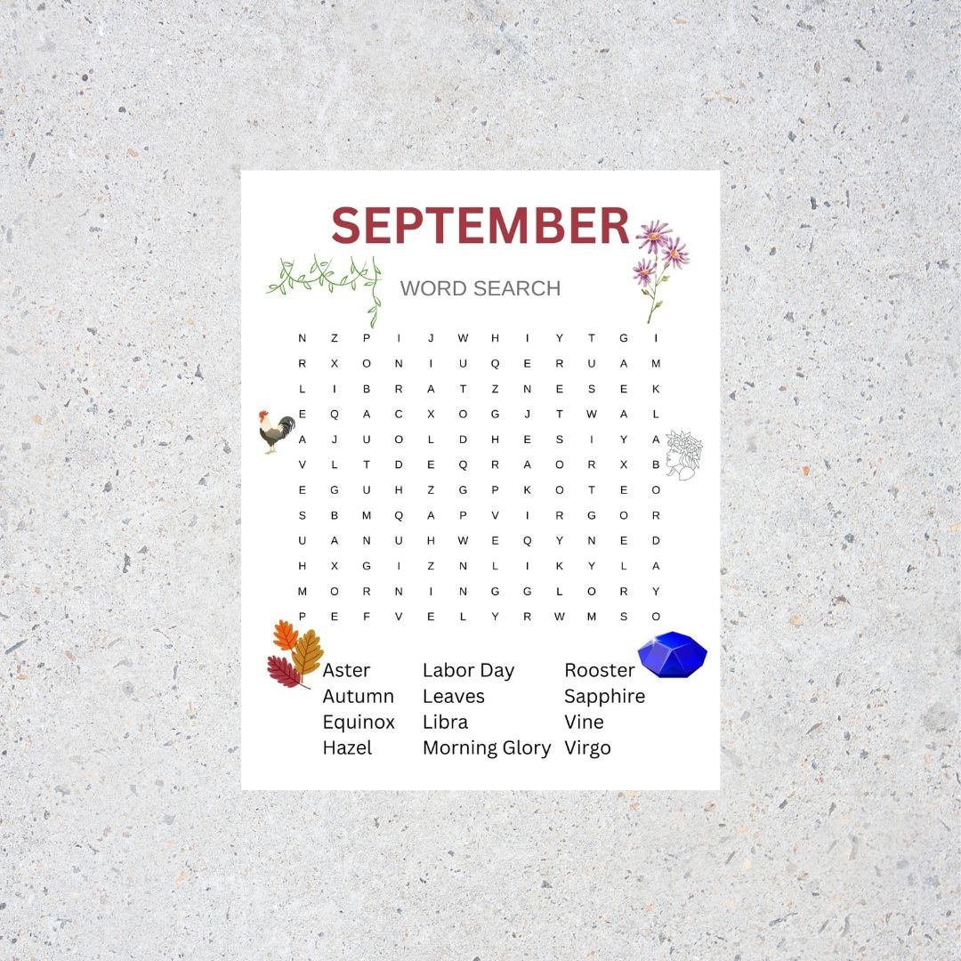 Word Search Puzzle September Printable Etsy