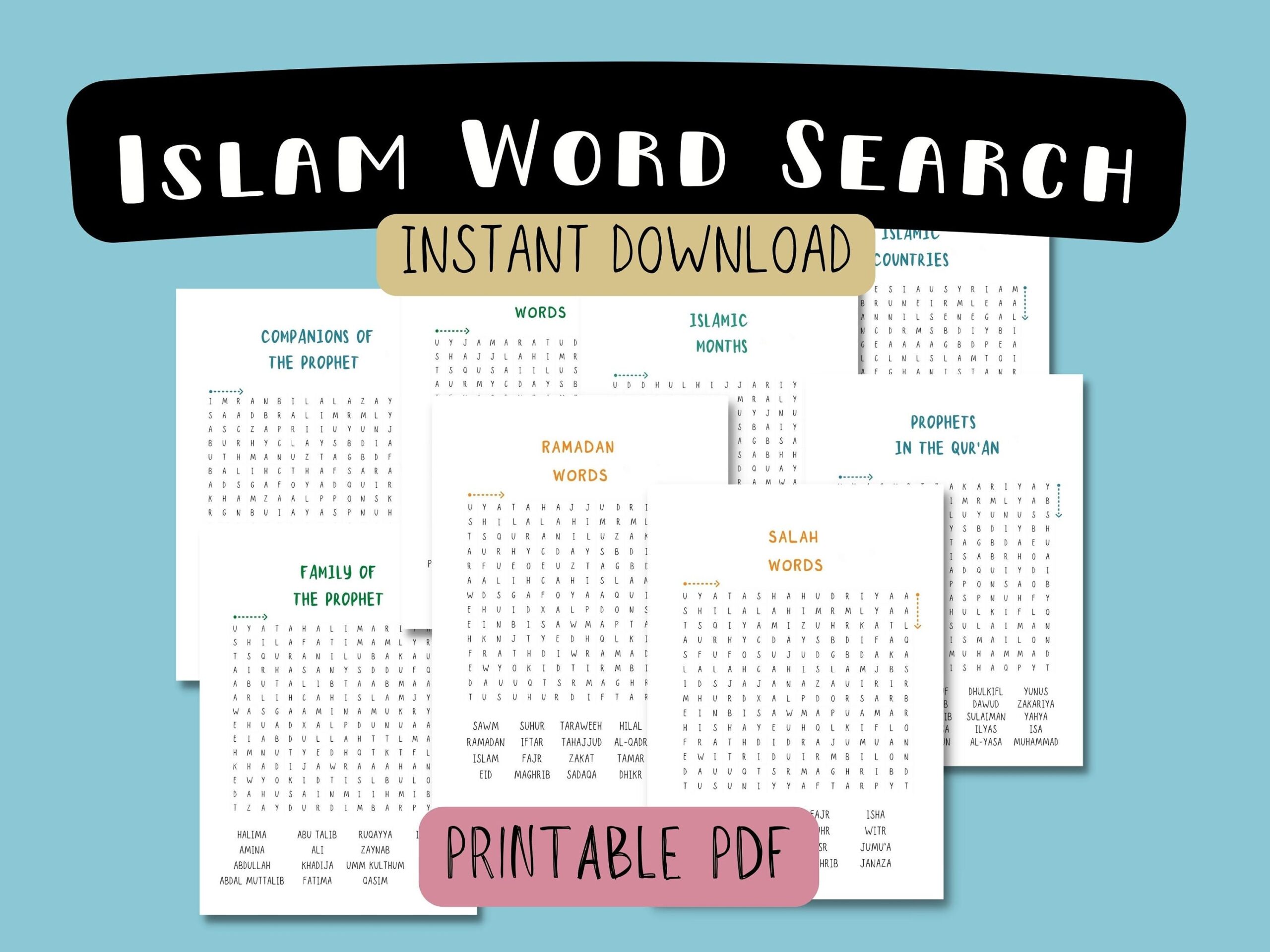 Word Search Puzzles With An Islamic Theme Instant Download 8 Printable PDF Pages Etsy Canada