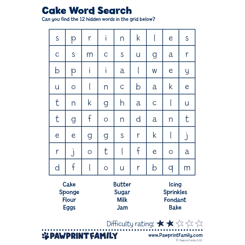 Word Searches Cake Pawprint Family Word Searches Cake Pawprint Family