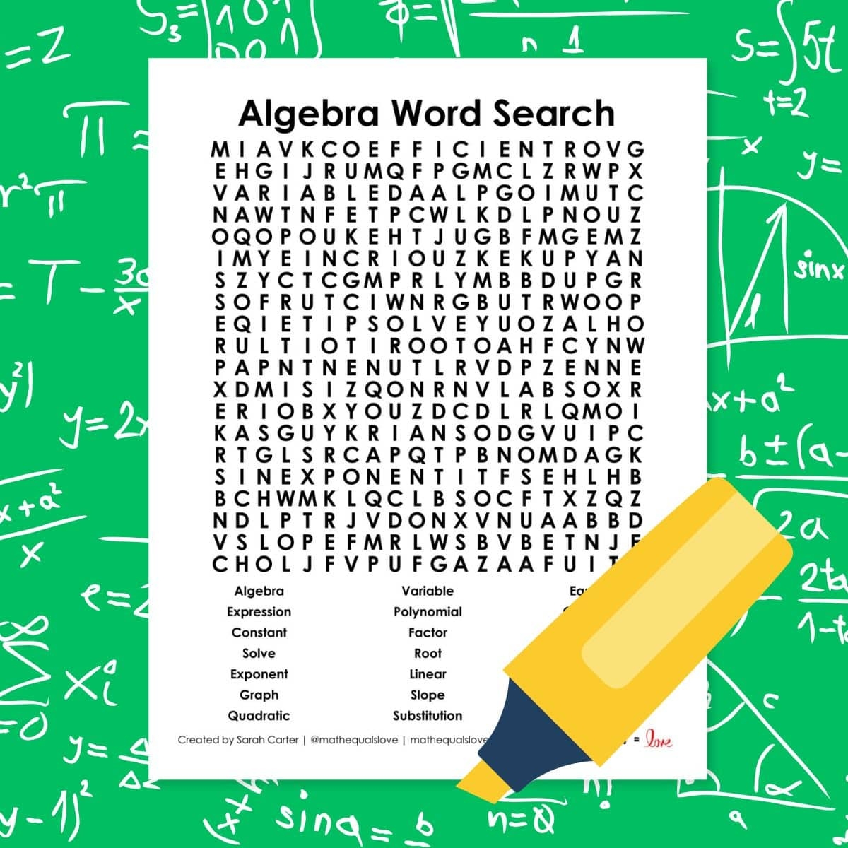 Free Printable Algebra Word Search