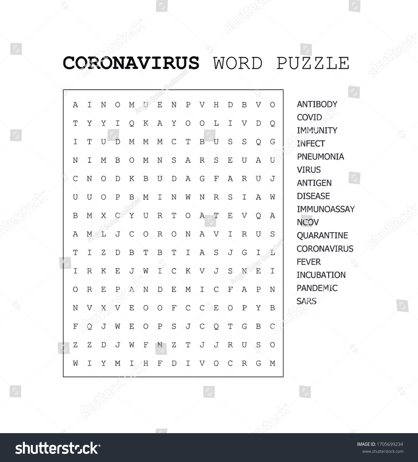 Words Search Puzzle About Coronavirus 16 Stock Vector Royalty Free 1705699234 Shutterstock