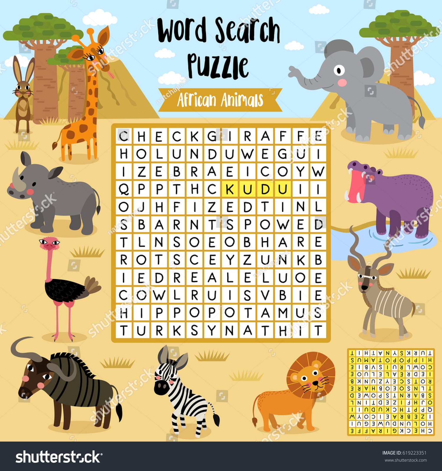 Words Search Puzzle Game African Animals Stock Vector Royalty Free 619223351 Shutterstock