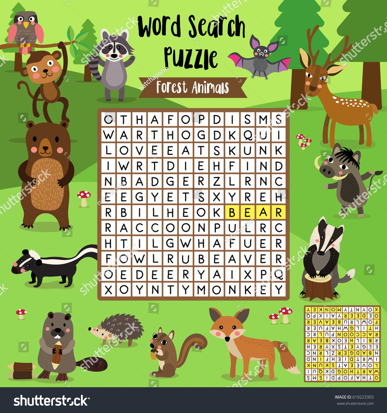 Words Search Puzzle Game Forest Animals Stock Vector Royalty Free 619223303 Shutterstock