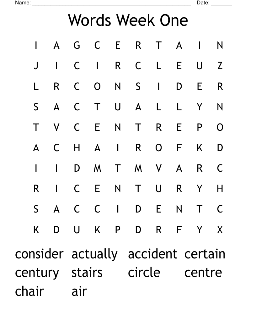 Words Week One Word Search WordMint Words Week One Word Search WordMint