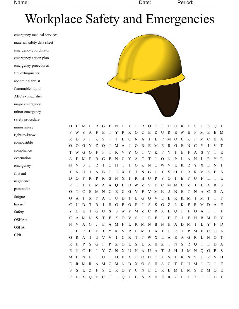 Workplace Safety And Emergencies Word Search WordMint
