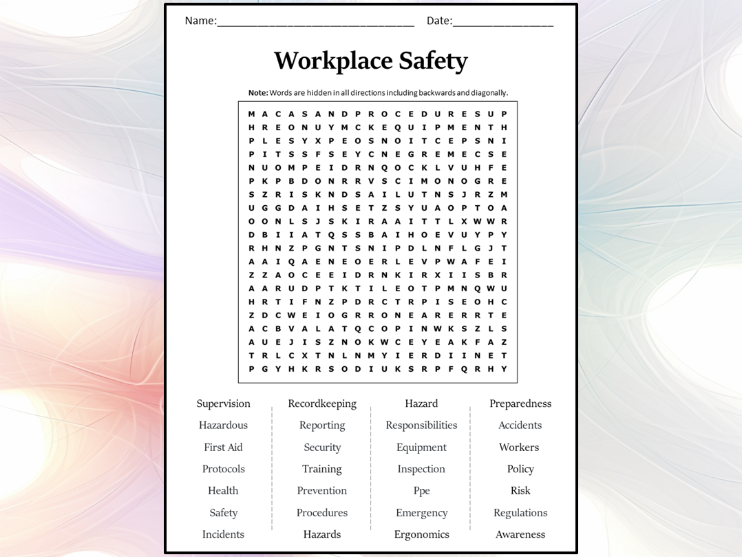 Health And Safety Word Search Printables Health And Safety Word Search Printables