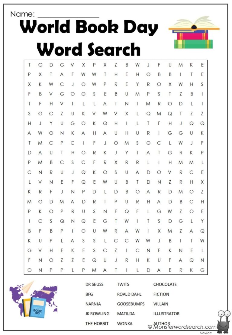 World Book Day Word Search Monster Word Search