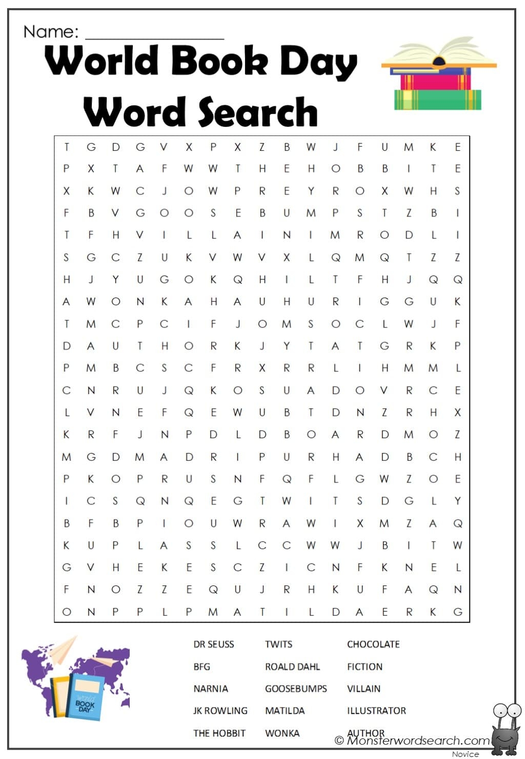 World Book Day Word Search Monster Word Search