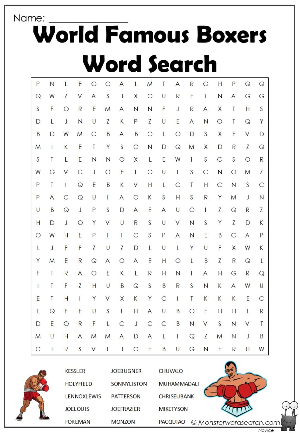 Boxing Word Search Printable