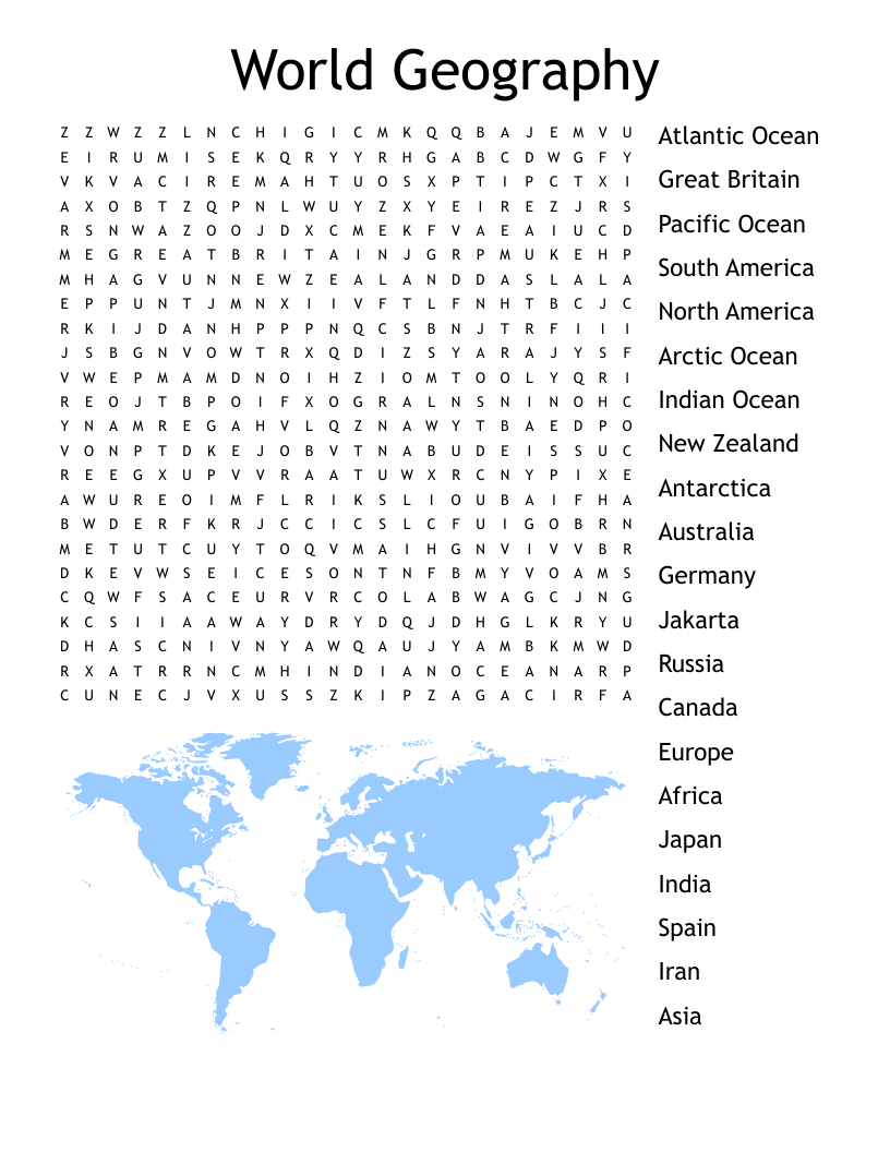 World Geography Word Search WordMint
