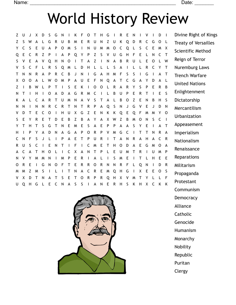 World History Word Search Printable