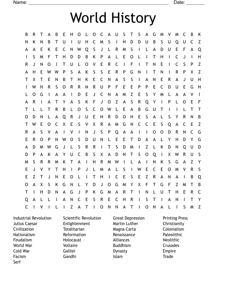 World History Word Search WordMint