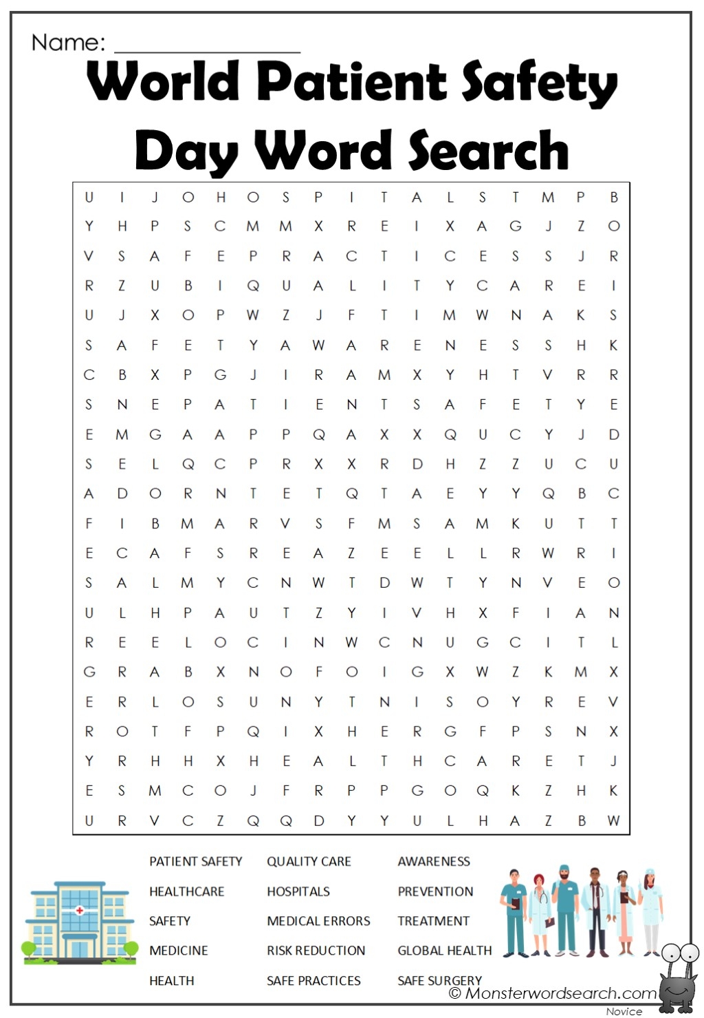 World Patient Safety Day Word Search Monster Word Search