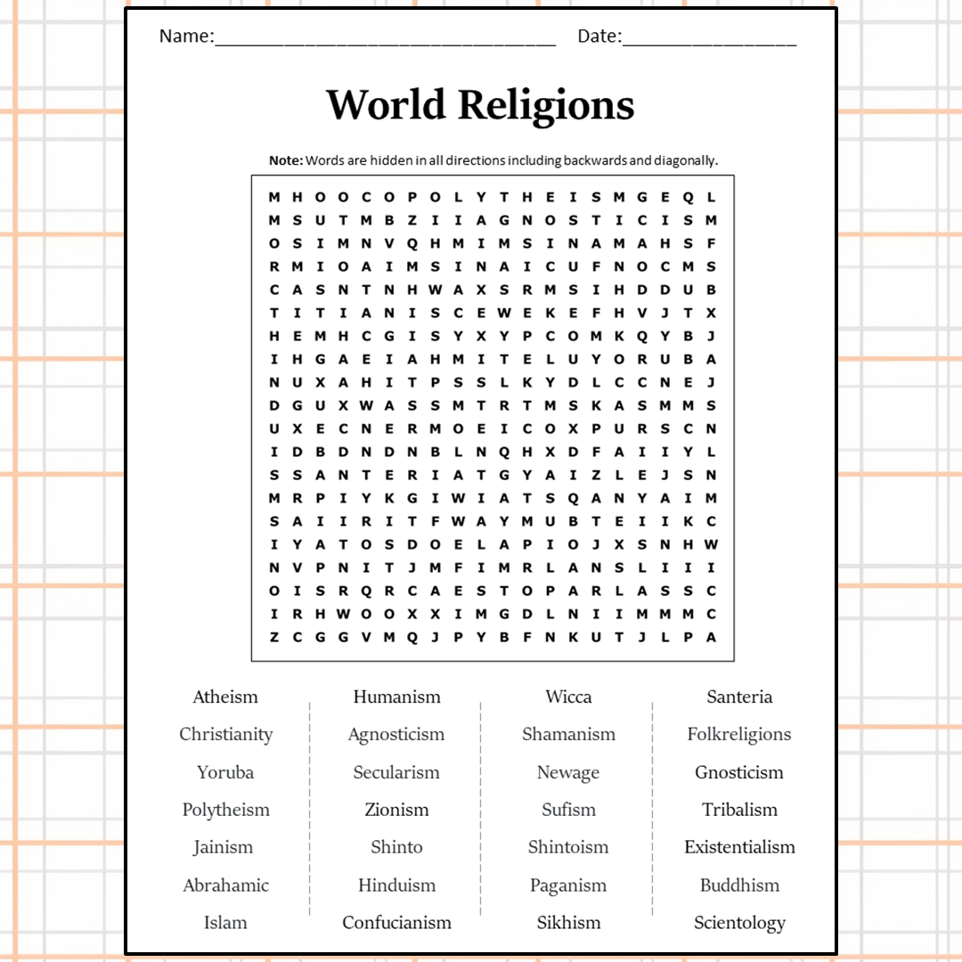 Religion Word Search Printable