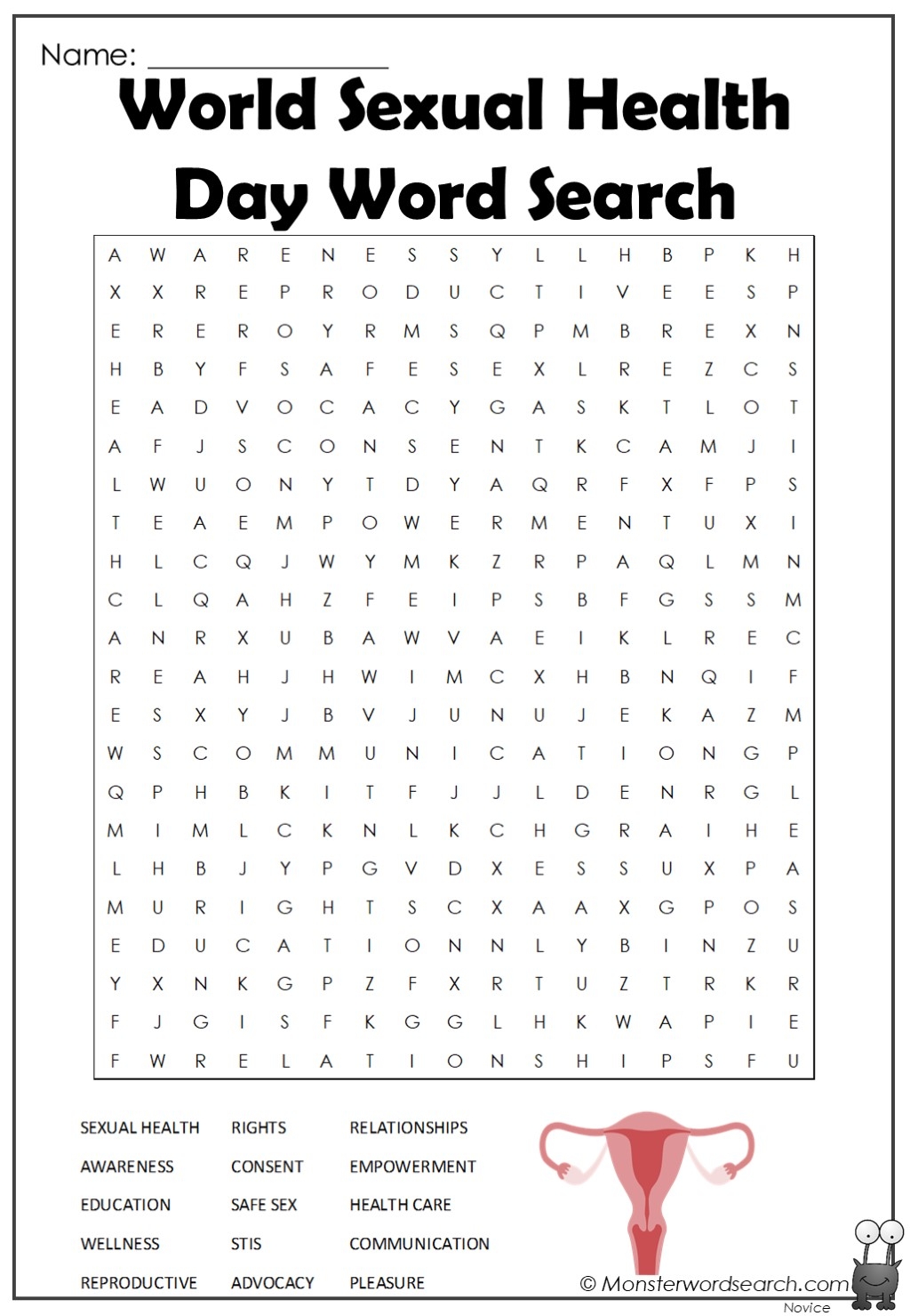 World Sexual Health Day Word Search Monster Word Search
