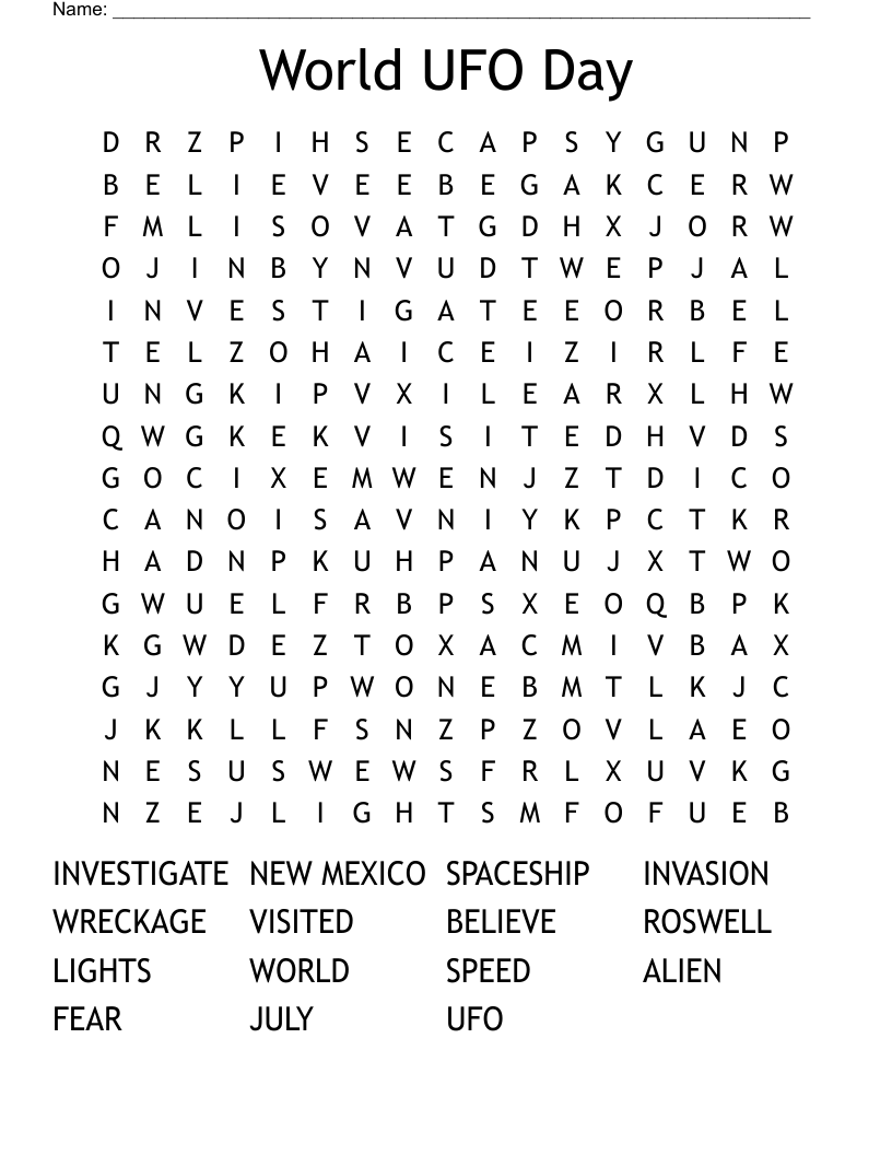 World UFO Day Word Search WordMint