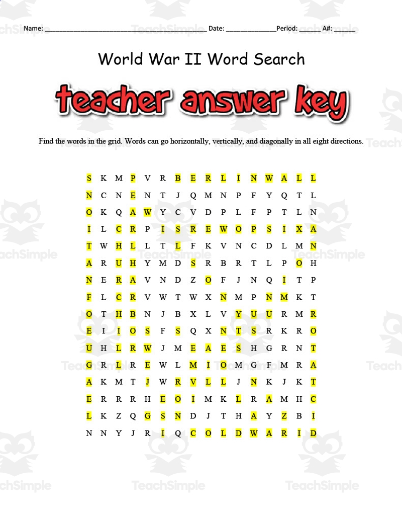 World War 2 Word Search Printable