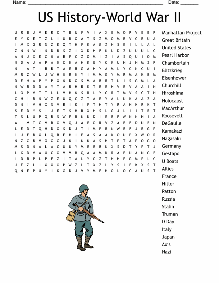 World War II Word Search WordMint
