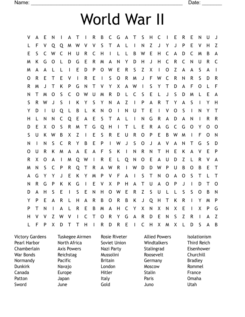 World War II Word Search WordMint