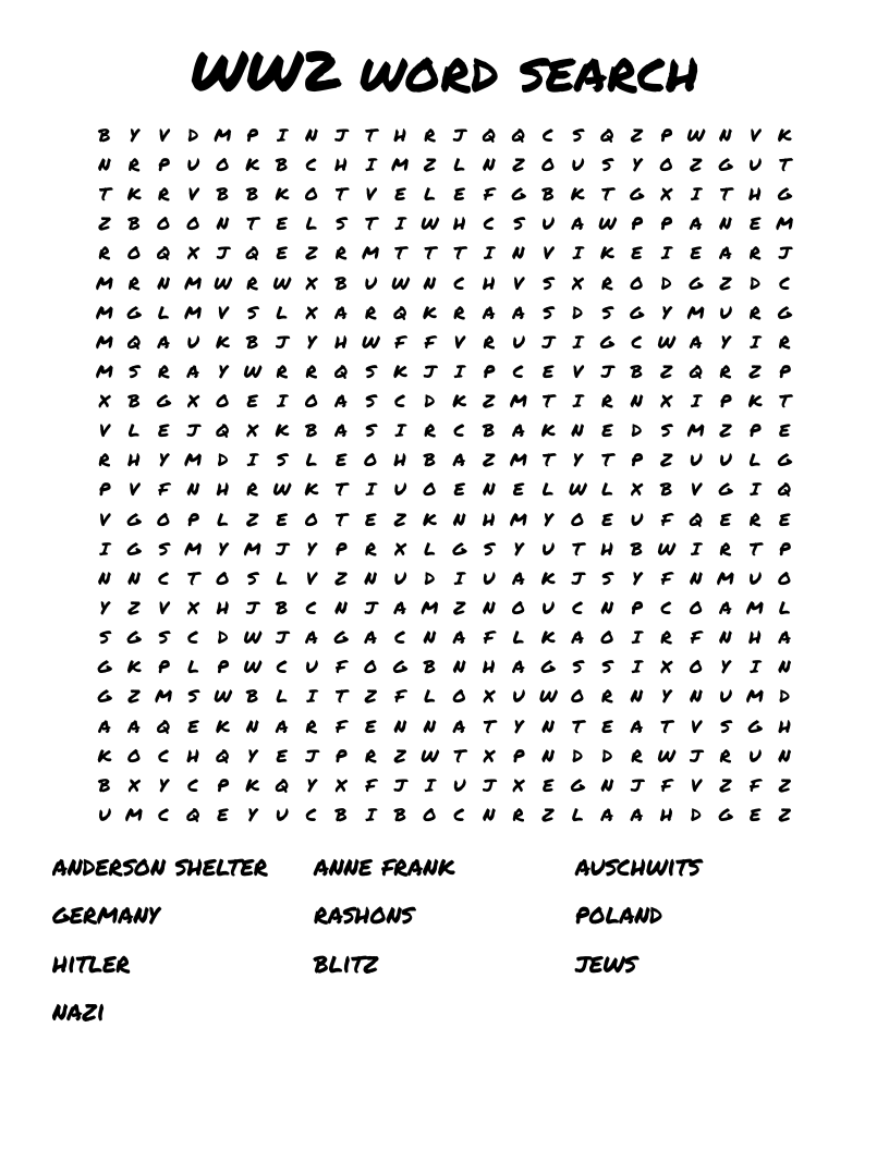 Free Printable Wwii Word Search