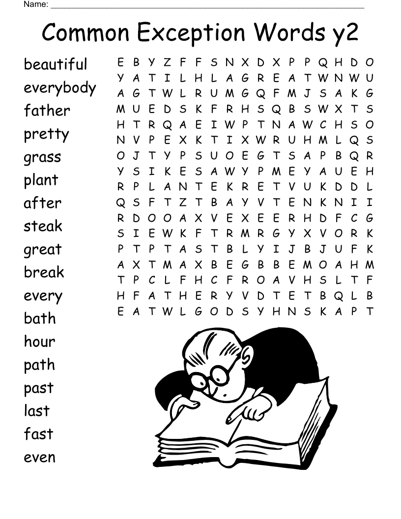 Year 1 Common Exception Words Word Search WordMint