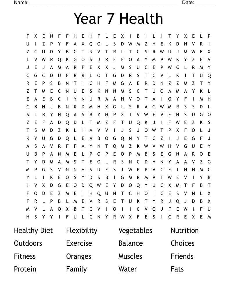 Year 7 Health Word Search WordMint