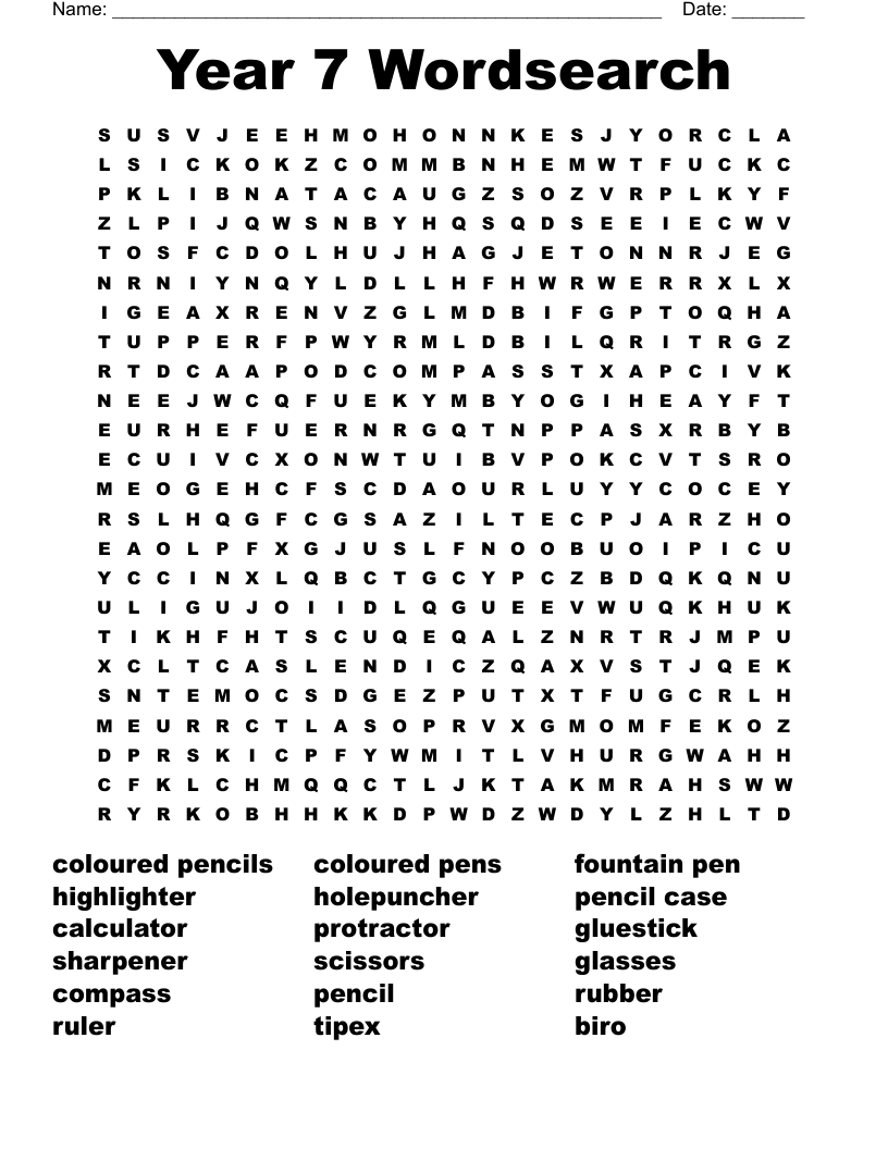 Year 7 Wordsearch WordMint