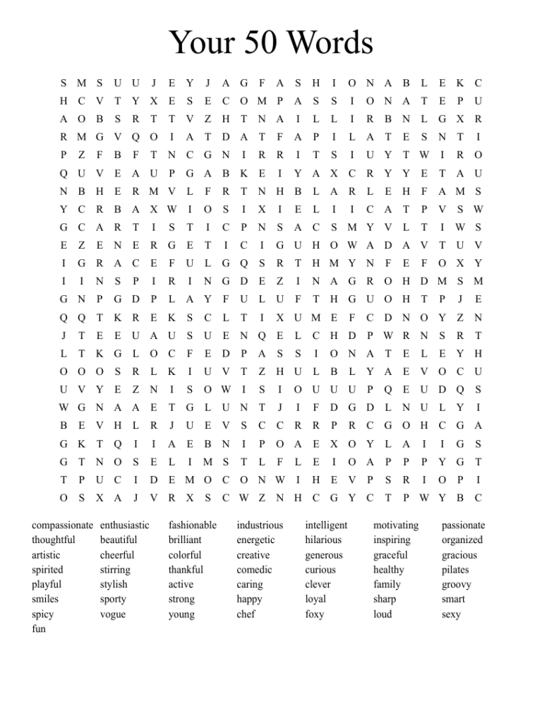 Your 50 Words Word Search WordMint