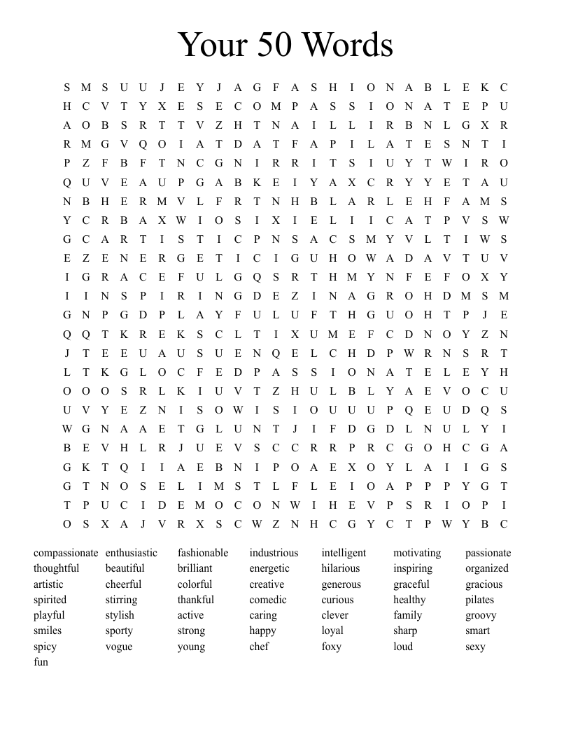 Your 50 Words Word Search WordMint