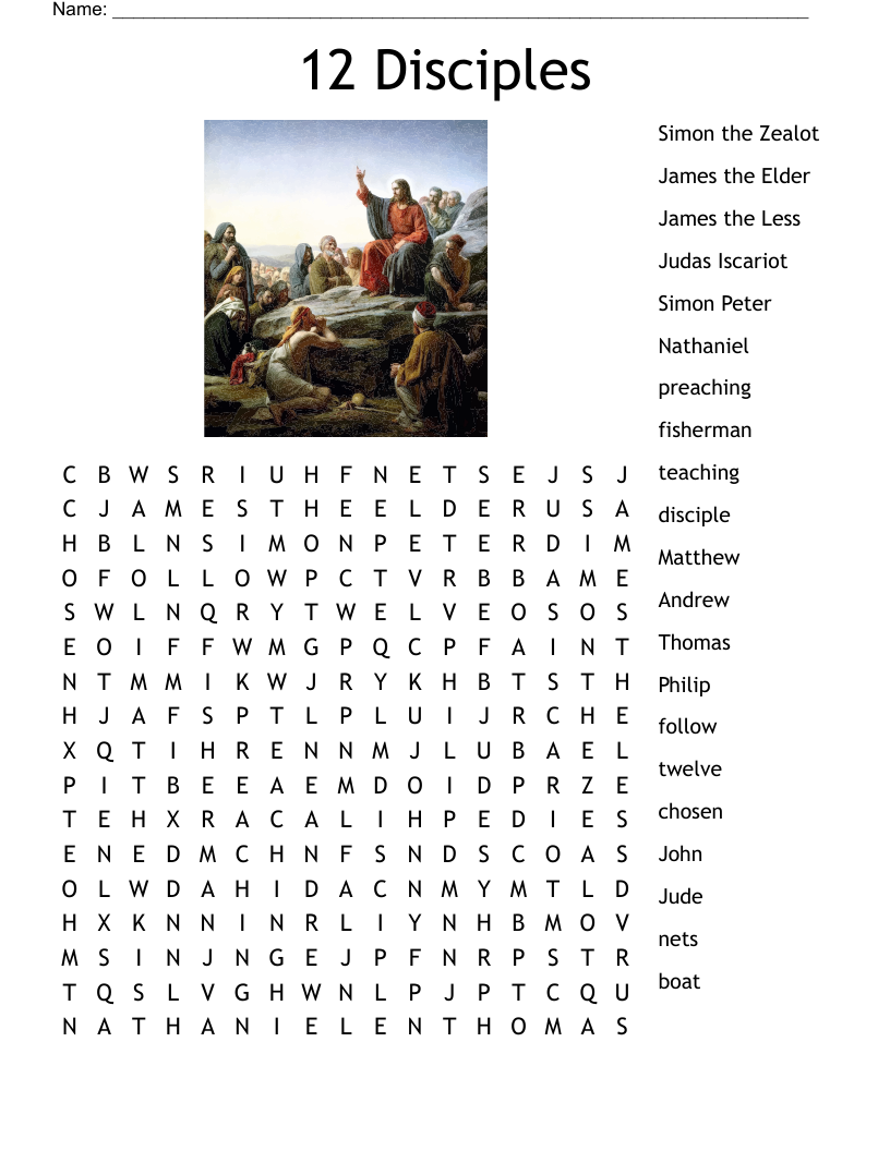 12 Disciples Word Search WordMint
