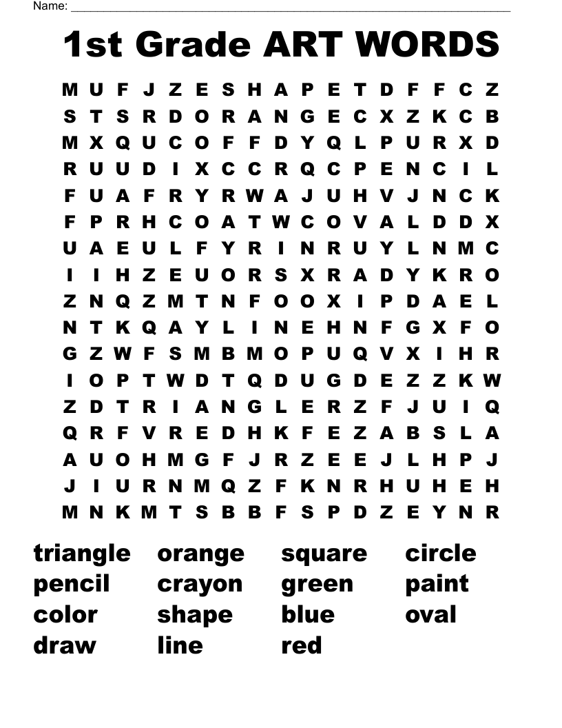 1st Grade ART WORDS Word Search WordMint