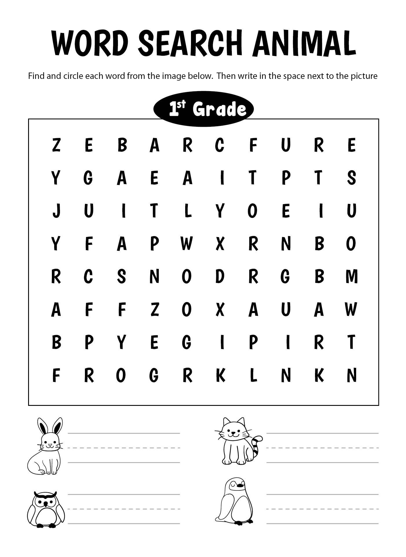 Word Search First Grade Free Printable