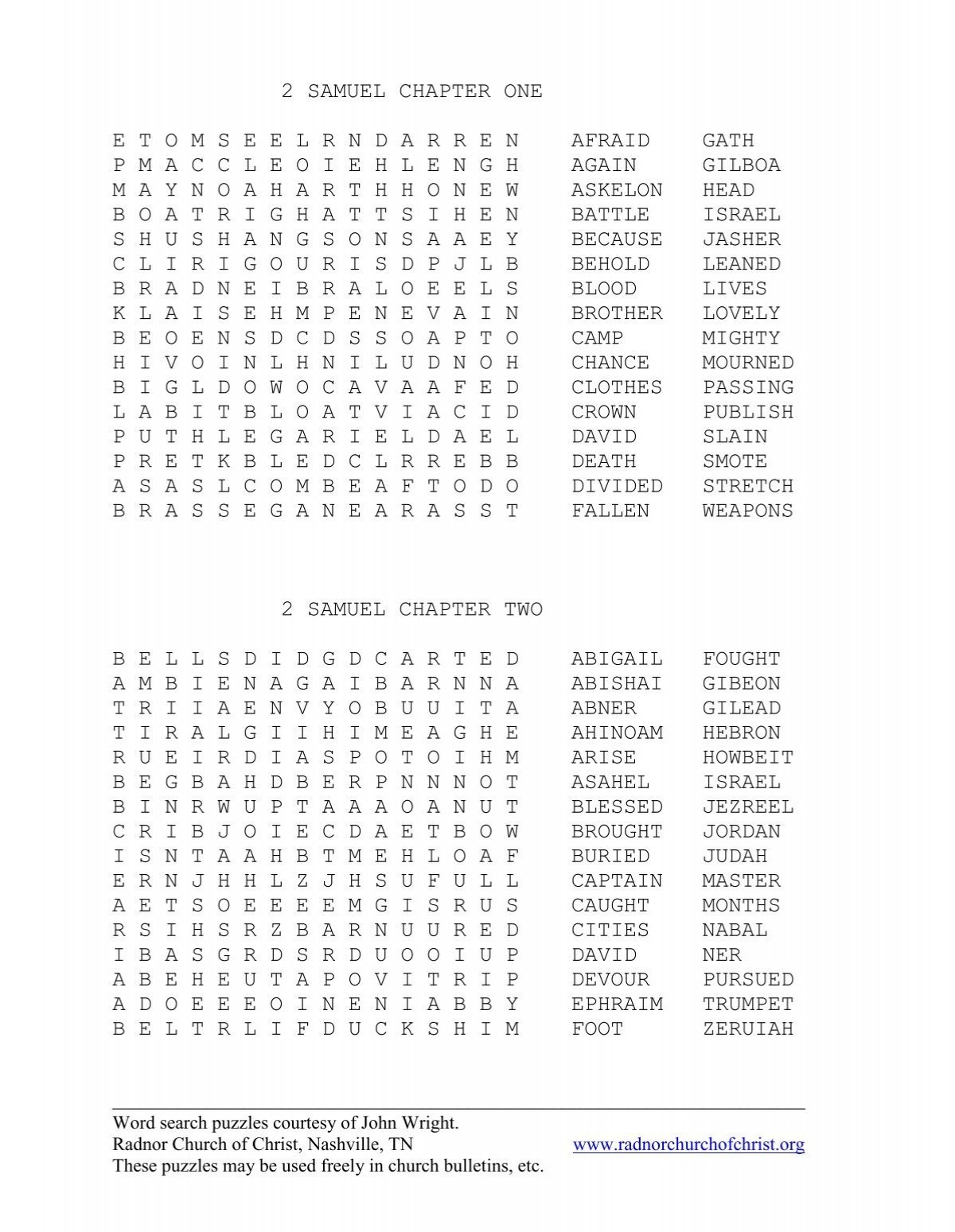 2 Samuel Word Search Puzzles Woodbine Church Of Christ