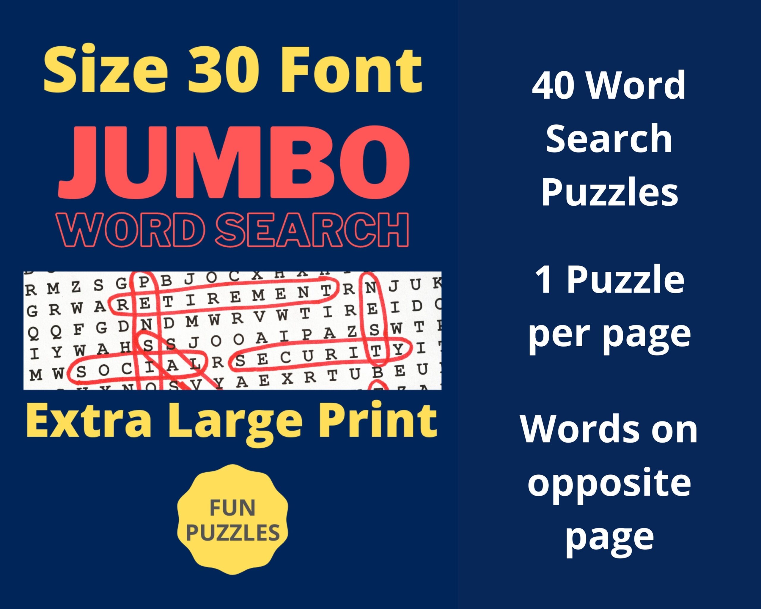 40 Jumbo Font Word Search Puzzle Extra Large Print Word Search 