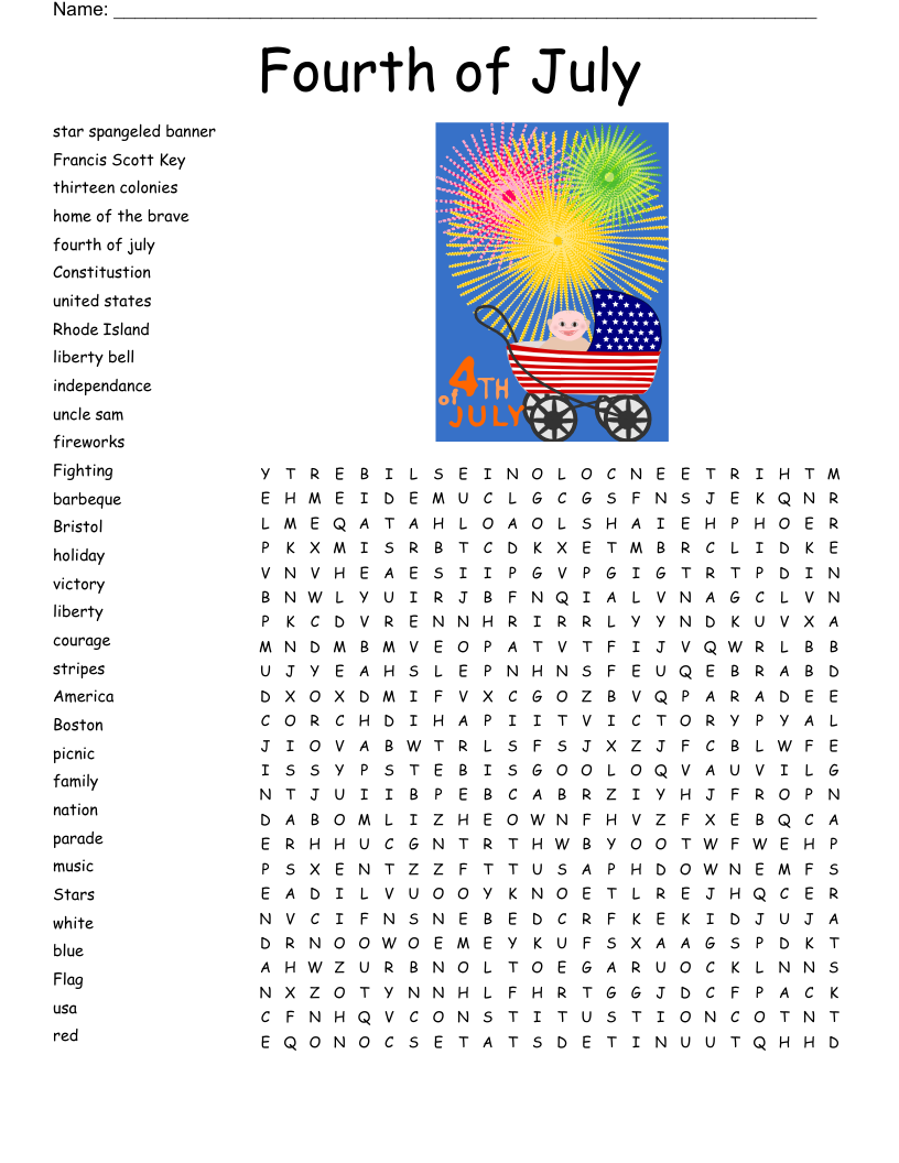 July 4th Word Search Free Printable