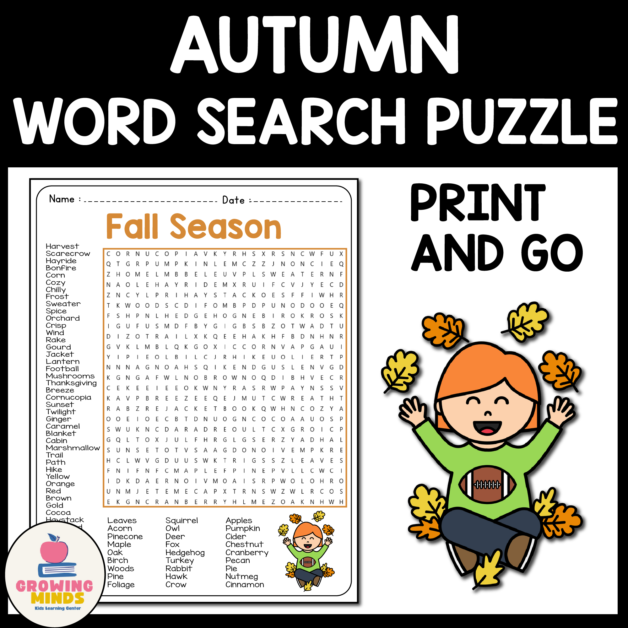 4th To 7th Grade Autumn Word Search Puzzle Worksheet Activity Made By Teachers