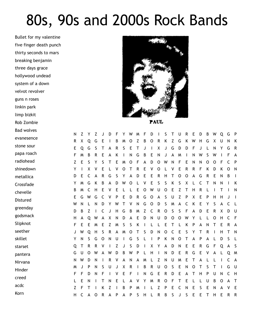 Rock Music Word Search Printable Free