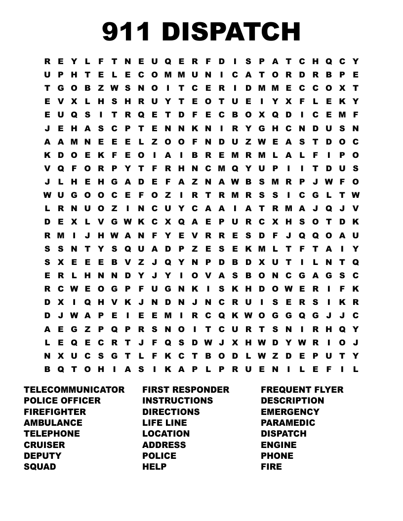 911 DISPATCH Word Search WordMint