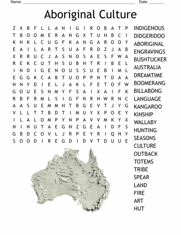 Aboriginal Culture Word Search WordMint