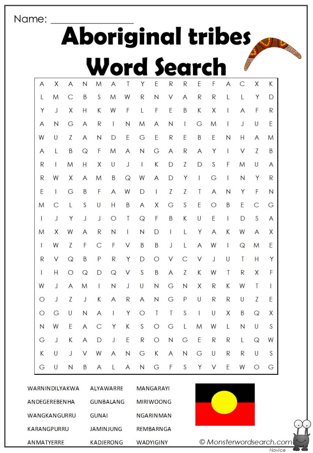 Aboriginal Tribes Word Search Monster Word Search