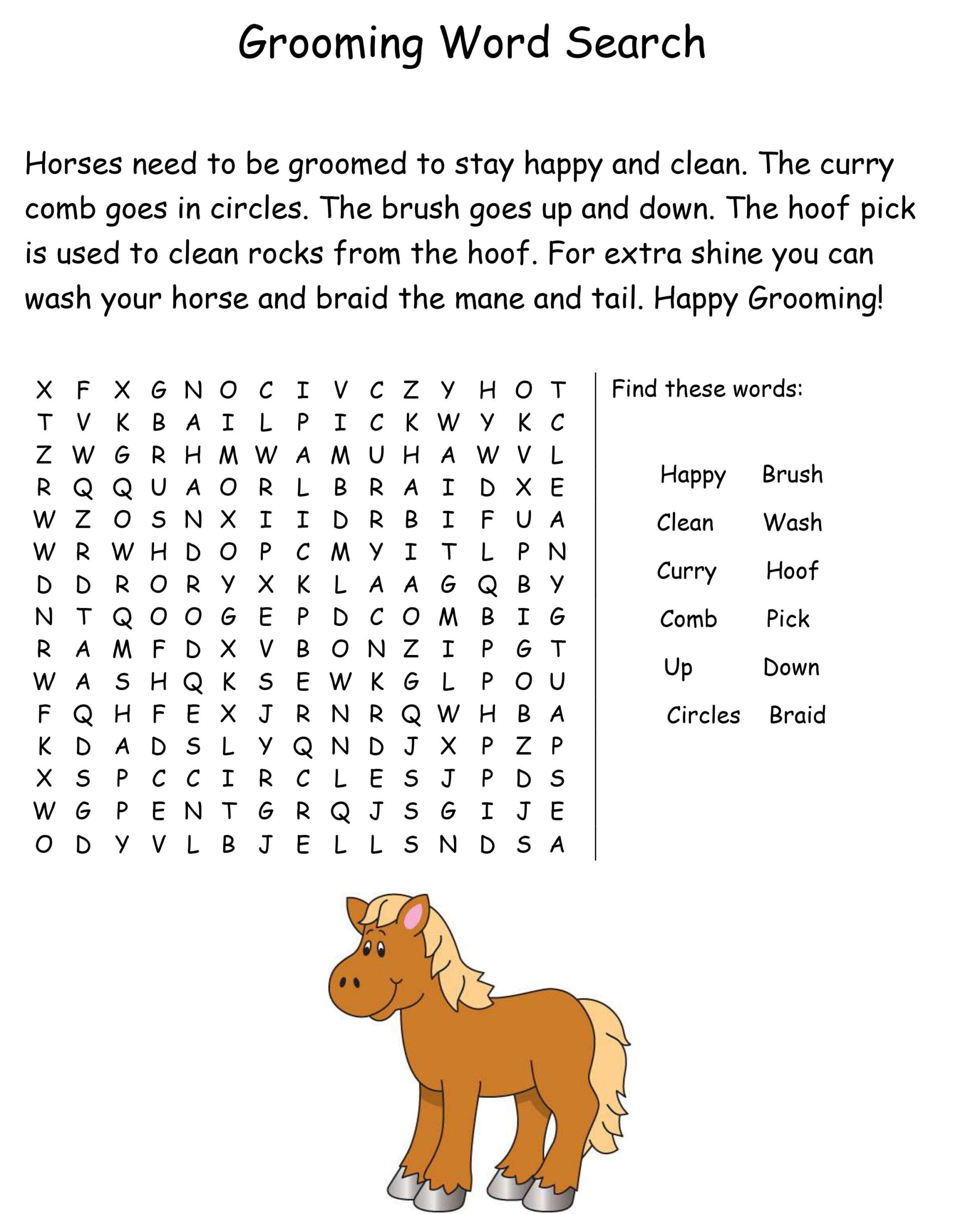 Word Search Horses Printables
