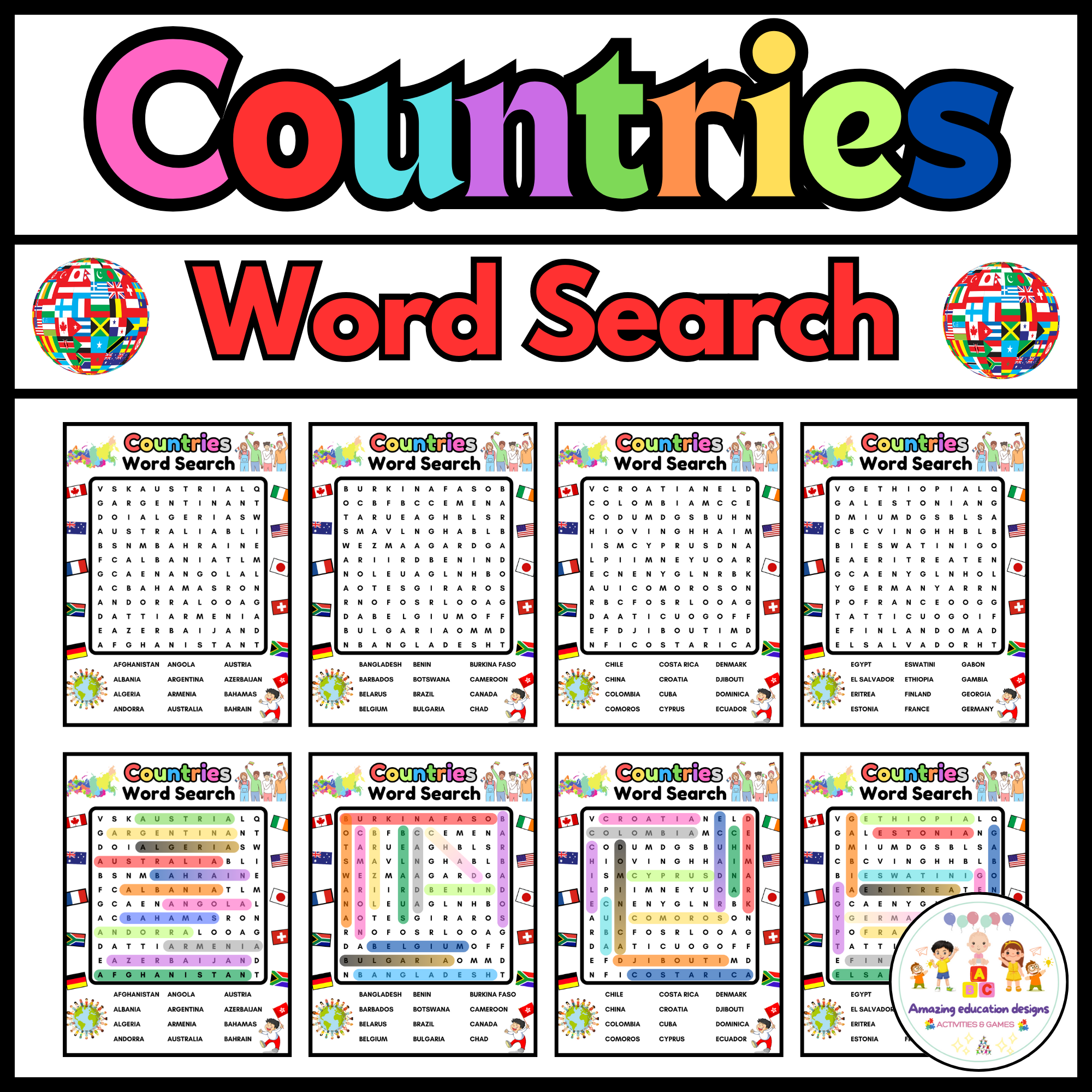 Activities Countries Flags Word Search Puzzle Worksheets Made By Teachers