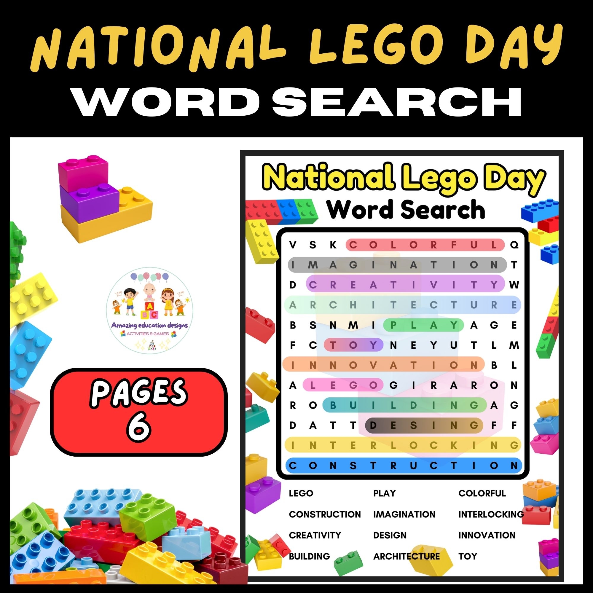 Activities Word Search Worksheets National Lego Day