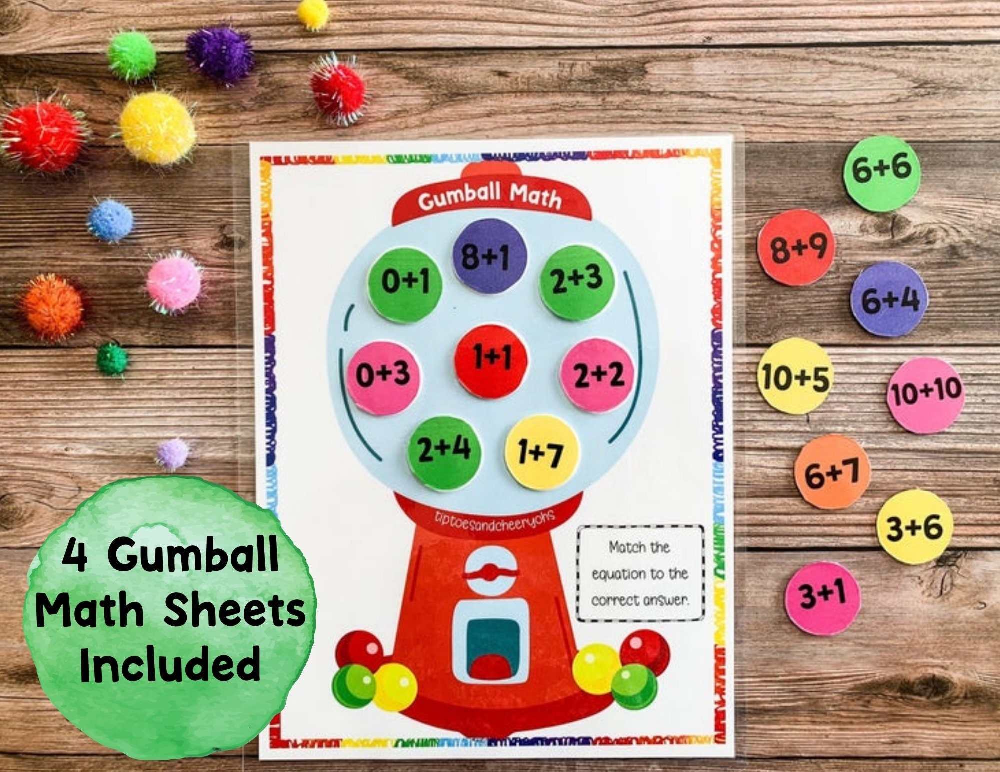 Addition Math Worksheets Gumball Math Game For Kids Counting 1 20 Math Worksheet Counting Practice Homeschool Math Matching Game Etsy Australia